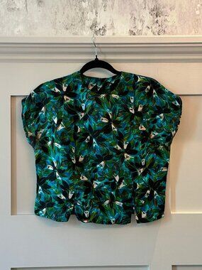 ✨ Vintage Fairy Ping Abstract Blouse Blue Green Mod Retro Art Top 🌿